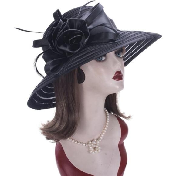 Womens Satin Ribbon Church Wedding Sun Wedding Occasion Hat - Picture 5 of 8